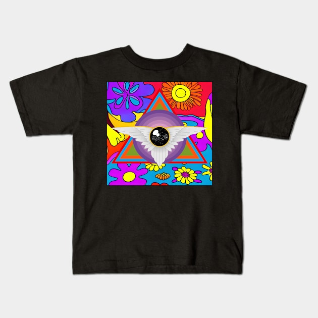 Psychedelic Flower Logo - No Text Kids T-Shirt by Mike Lawson and Friends